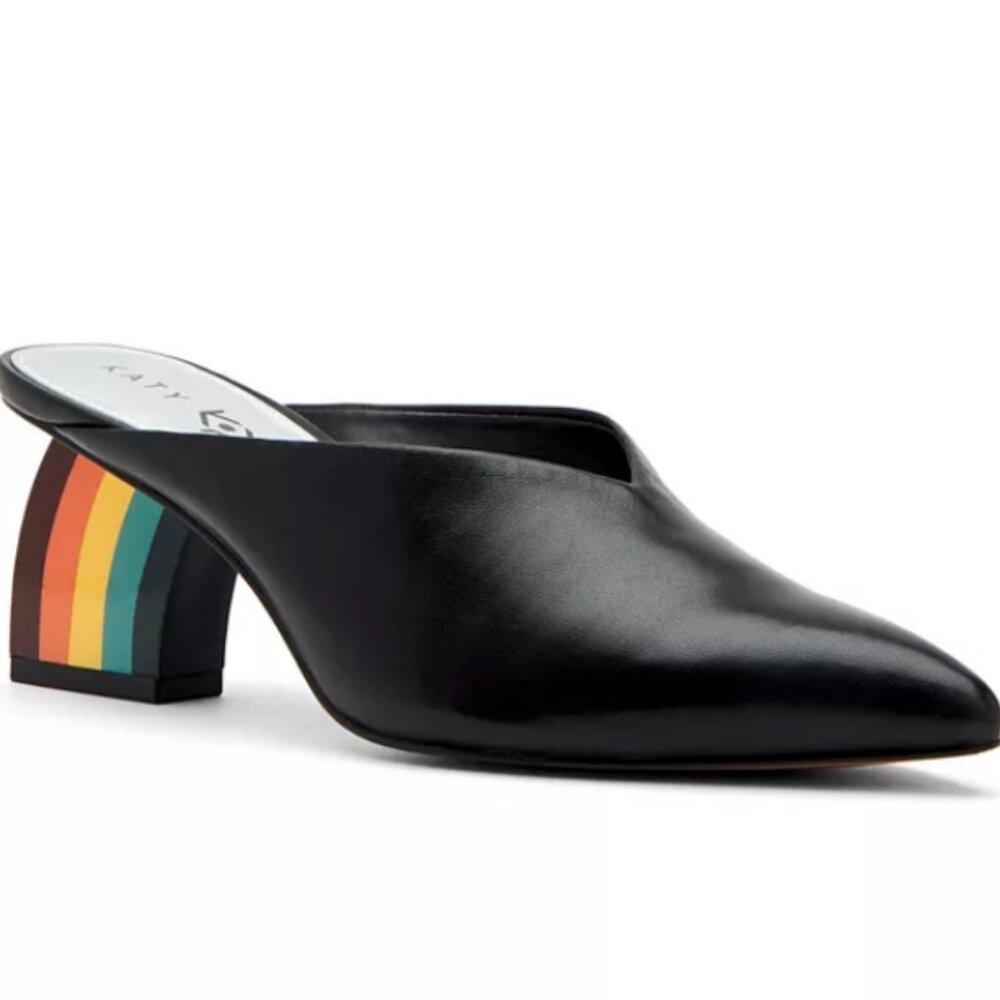 *Rare* Katy Perry Henley Mules Rainbow Arched Heel *Black Leather (US 7)